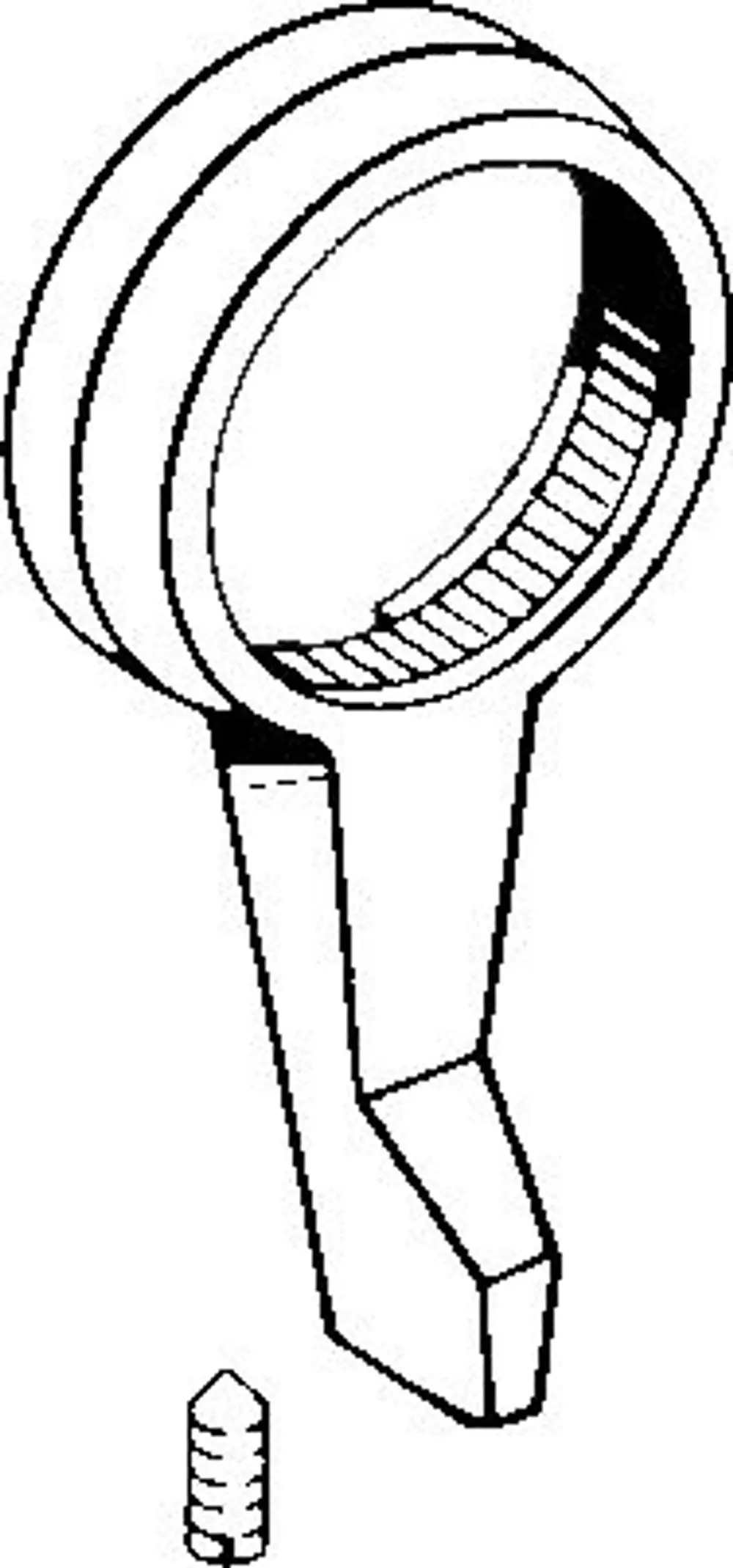Chromfarbener Hebel mit einer kreisförmigen, ausgestanzten Oberfläche und einem seitlichen Hebelarm zur Betätigung. Zeigt ein einfaches, funktionales Design von HANSA.